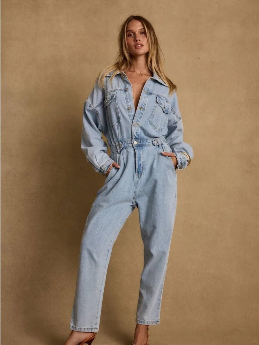 12th Tribe Light Blue Denim Jumpsuit - Picture 4 of 6